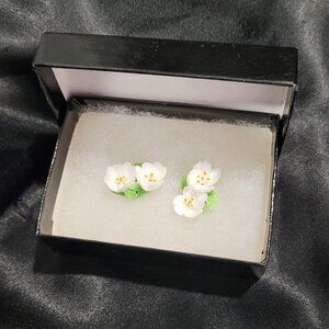 Porcelain Dogwood Small Flower Bud Earrings Bone China Staffordshire England